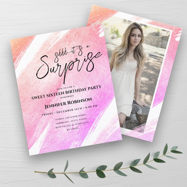 Papier Budget Rose Blush Ombre Surprise Sweet 16 Invitati (Budget Pink Blush Ombre Surprise Sweet 16 Invites)