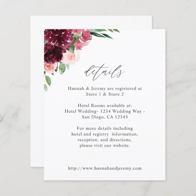 Papier Budget Rose & Bourgogne Floral 7 Détails (Devant / Derrière)