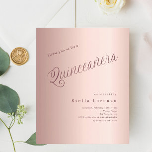 Papier Budget rose de typographie or Quinceanera invitati