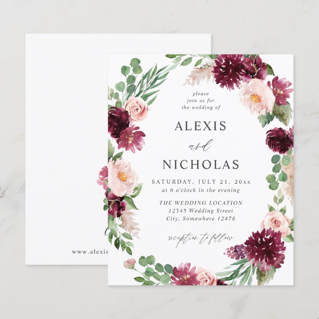 Papier Budget Rose et floral bordeaux 7 Mariage (Devant / Derrière)