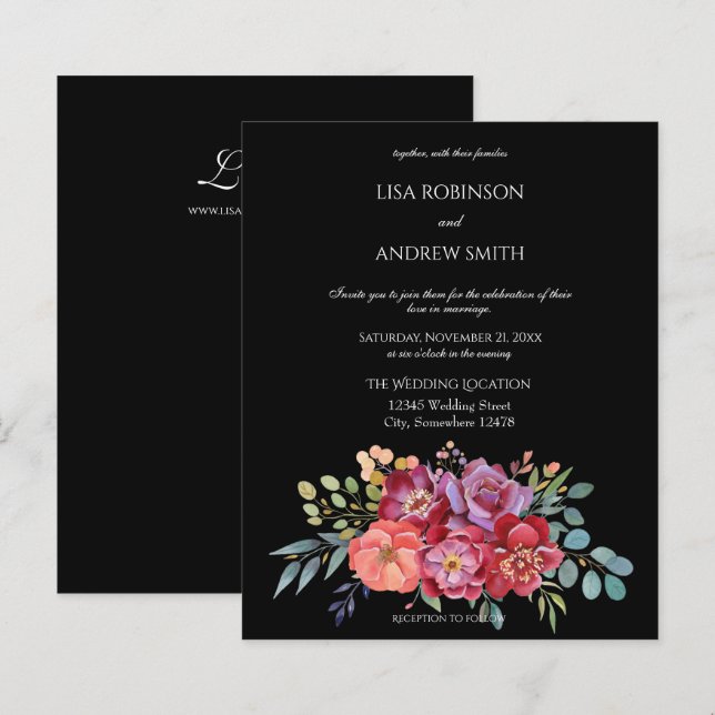 Papier Budget rose et prune Tropical Floral Noir 2 Mariag (Devant / Derrière)