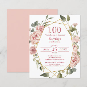 Papier Budget rose floral 100e anniversaire Invitation