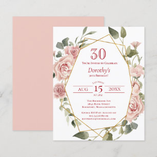 Papier Budget rose floral 30e anniversaire Invitation