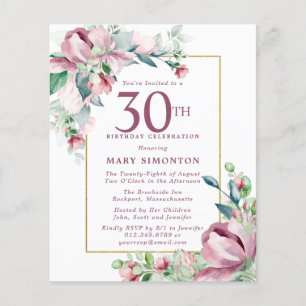 Papier Budget rose floral 30e anniversaire Invitation