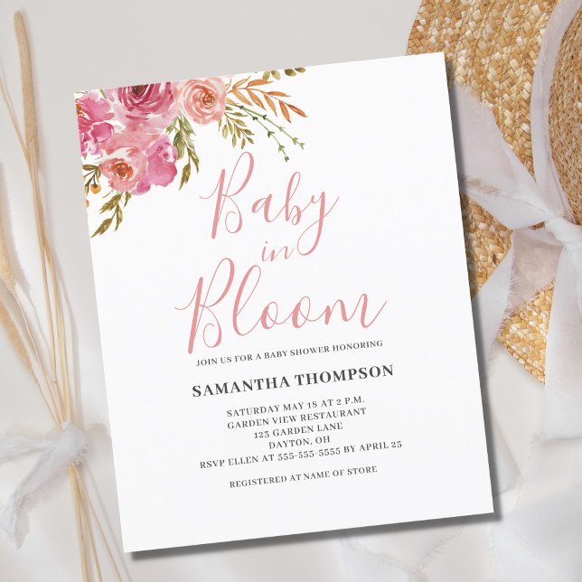Papier Budget Rose Floral Bébé En Fleur Douche Invitation (Créateur téléchargé)