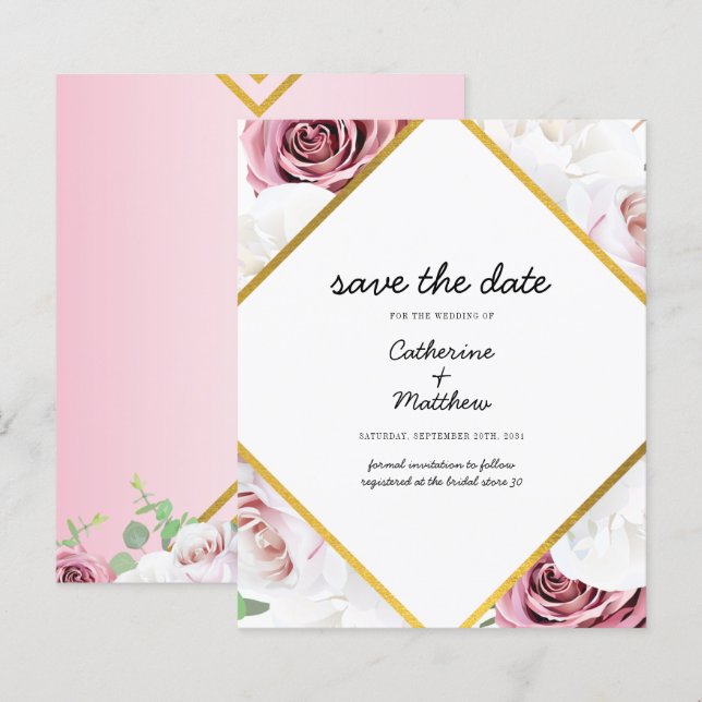 Papier Budget Rose Floral Blush Géométrique Enregistrer l (Devant / Derrière)