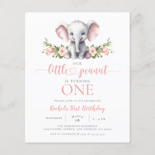 Papier Budget Rose Floral Elephant Girl 1er anniversaire