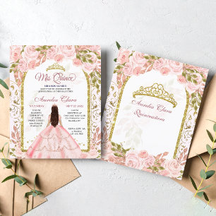Papier BUDGET Rose Floral Princesse Or Arc Quinceanera