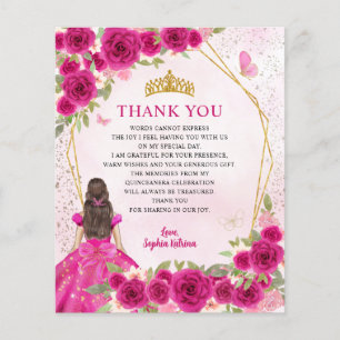 Papier Budget Rose Floral Princesse Quinceañera Merci
