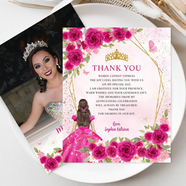 Papier Budget rose Floral Quinceañera Merci photo (Créateur téléchargé)