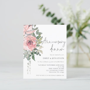 Papier Budget Rose Florals Anniversaire Dîner Invitation