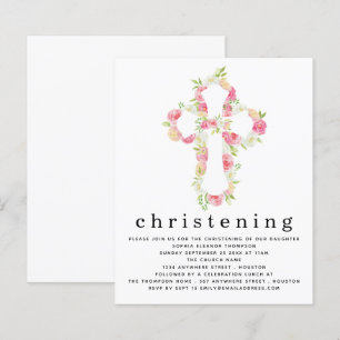Papier Budget Rose Florals Cross Christening Invitation