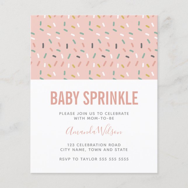 Papier Budget Rose Girl Baby Sprinkle Motif Invitation (Devant)