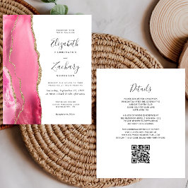 Papier Budget Rose Gold Agate QR Code Faire-part de maria