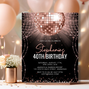 Papier Budget Rose Gold Disco Ball 40e anniversaire Invit