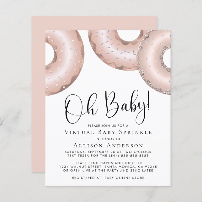 Papier Budget Rose Gold Donuts Virtual Baby Sprinkl (Devant / Derrière)
