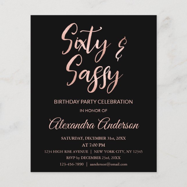 Papier Budget Rose Gold Foil 60 Soixante Sassy Anniversai (Devant)
