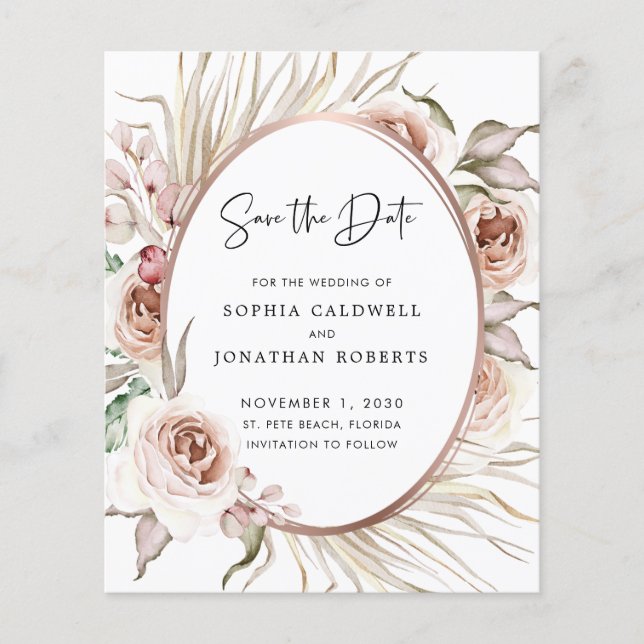 Papier Budget Rose Gold Foil Boho Floral Enregistrer la d (Devant)