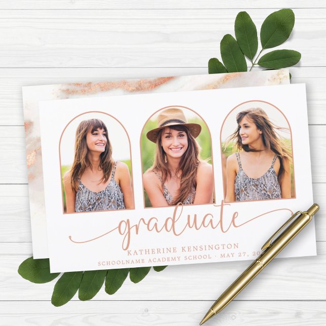 Papier BUDGET Rose Gold Foil Marbre 3 Photo Graduation (BUDGET Rose Gold Foil Marble 3 Photo Graduation Announcement)
