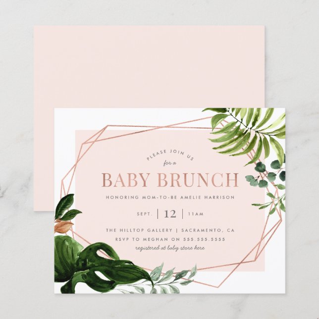 Papier Budget Rose Gold Géométrique Verdure Bébé Brunch (Devant / Derrière)