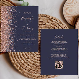 Papier Budget Rose Gold Pailleté Code QR Mariage Bleu fon