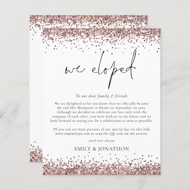 Papier Budget Rose Gold Pailleté Code QR Script Nous nous (Devant / Derrière)