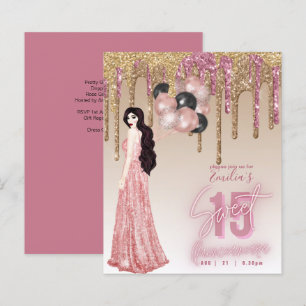 Papier Budget Rose Gold Paillettes Brunette Quinceanera
