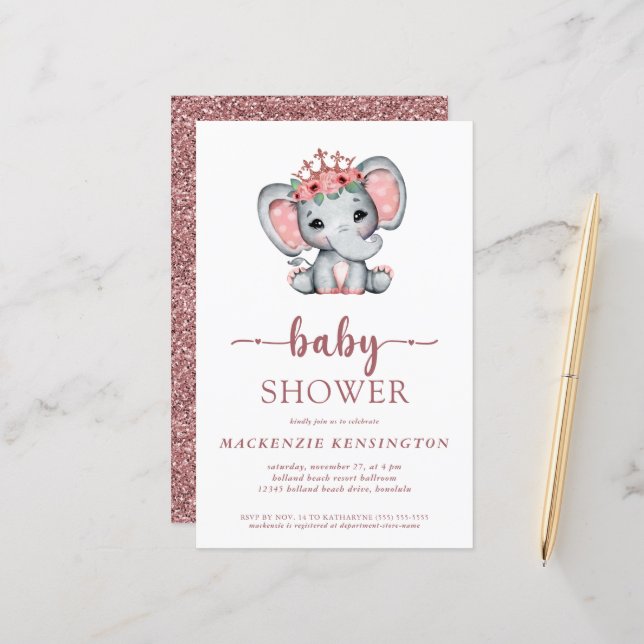 Papier Budget Rose Gold Parties scintillant jolie Eléphan (Devant/Arrière en situation)