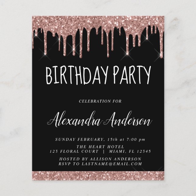 Papier Budget Rose Gold Parties scintillant noire Anniver (Devant)