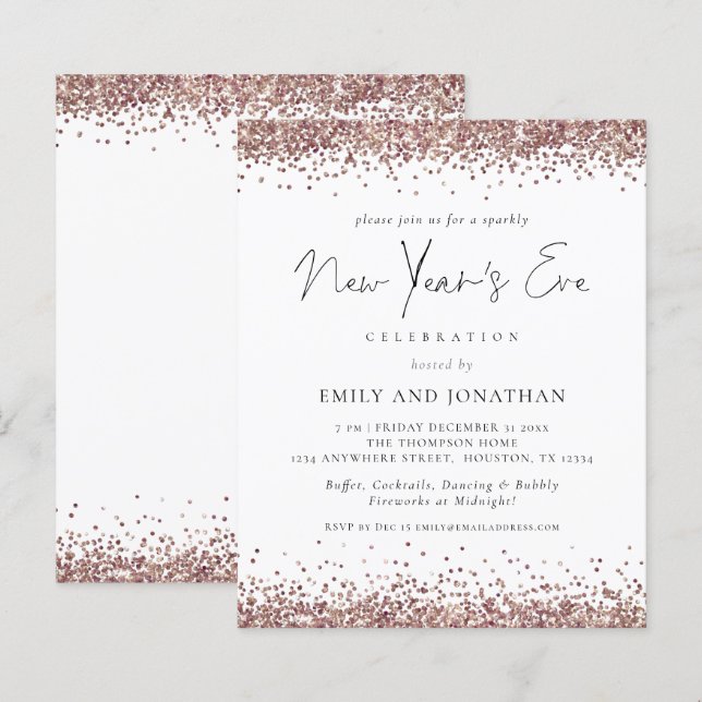 Papier Budget Rose Gold Parties scintillant Nouvel An Eve (Devant / Derrière)
