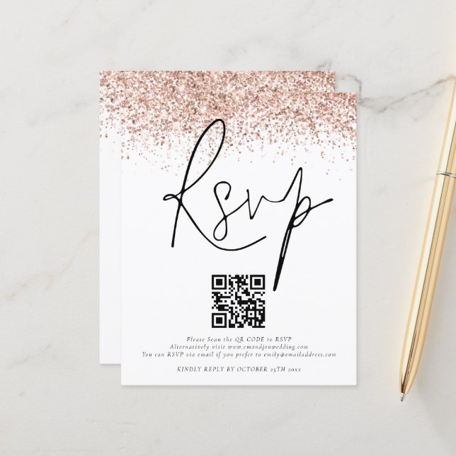 Papier Budget Rose Gold Parties scintillant QR Code Maria (Devant/Arrière en situation)