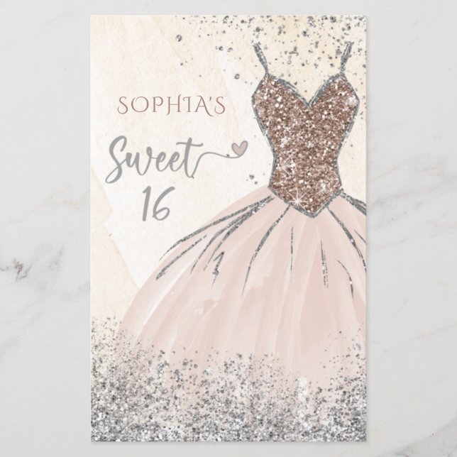 Papier Budget Rose Gold Robe Sweet 16 Invitation (Devant)