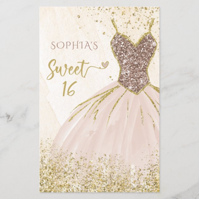 Papier Budget Rose Gold Robe Sweet 16 Invitation (Devant)