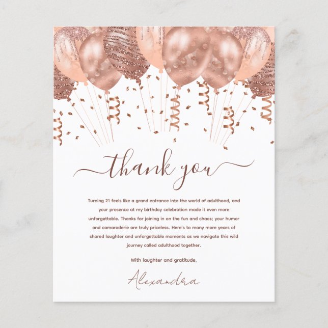 Papier Budget Rose Gold Rose Ballons 21e fête d'anniversa (Devant)