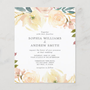 Papier Budget Rose jaune Faire-part de mariage florale