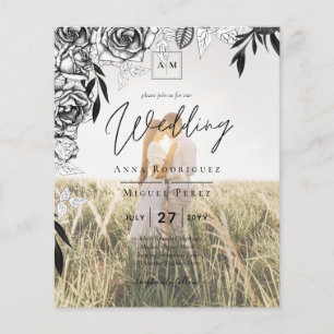 Papier Budget Rose noir PHOTO OVERLAY Mariage Invitation