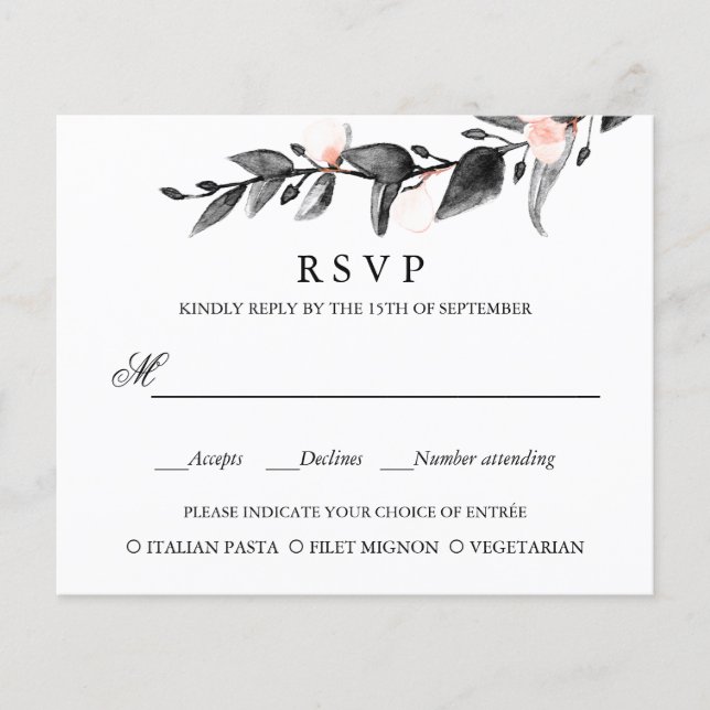 PAPIER BUDGET ROSE NOIRE MARIAGE MARIAGE RSVP REPAS CHOIX (Devant)