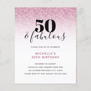 Papier Budget Rose Parties scintillant 50 & Fabuleux Invi