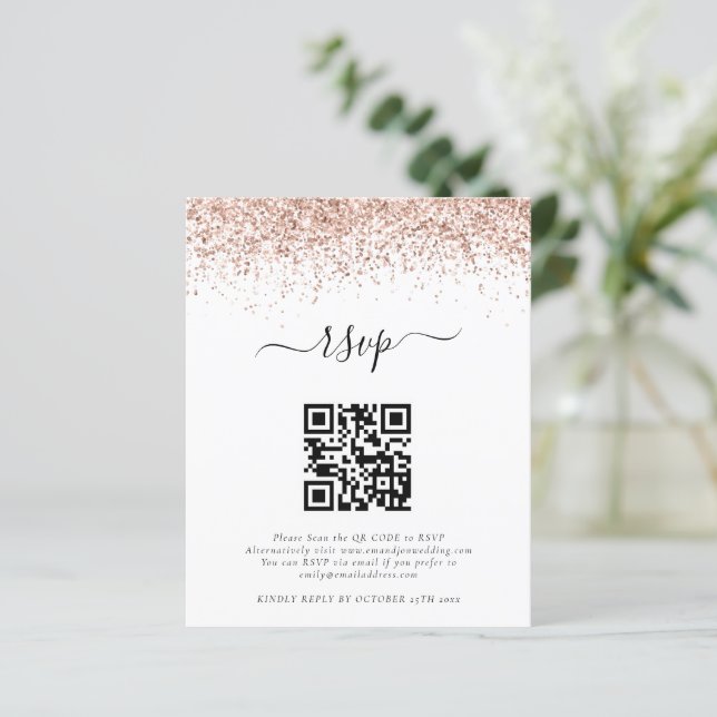 Papier Budget Rose Parties scintillant or QR Code Mariage (Debout devant)