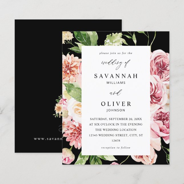 Papier Budget Rose & Pêche Floral & Vert Mariage Blac (Devant / Derrière)