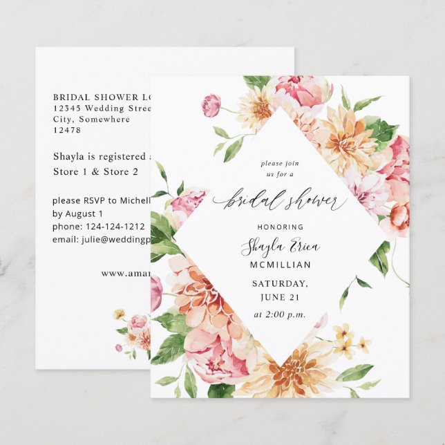 Papier Budget Rose & Pêche Florale & Fête des mariées ver (Devant / Derrière)