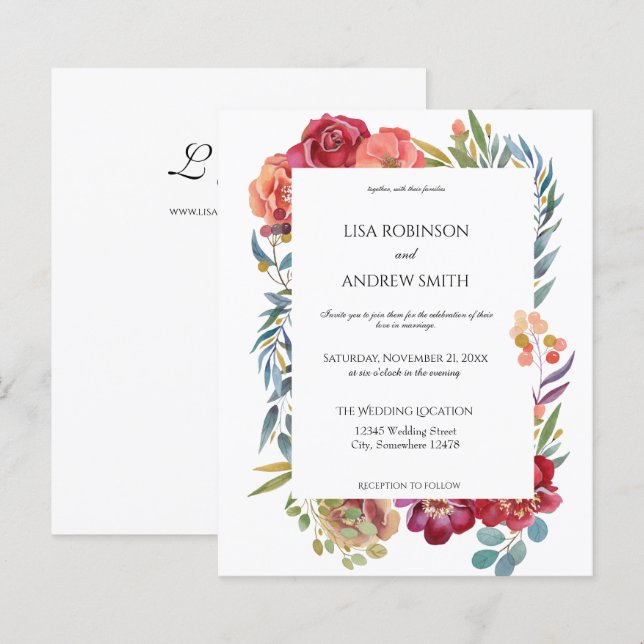 Papier Budget Rose & Plum Tropical Floral Blanc 1 Mariage (Devant / Derrière)