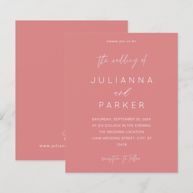 Papier Budget Rose Poussiéreux MOD Calligraphie Mariage (Devant / Derrière)