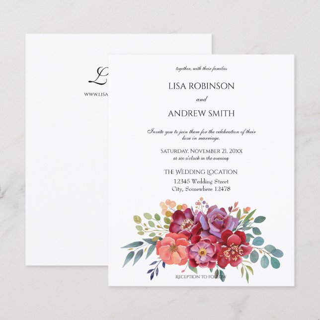 Papier Budget rose & prune Tropical Floral Blanc 2 Mariag (Devant / Derrière)