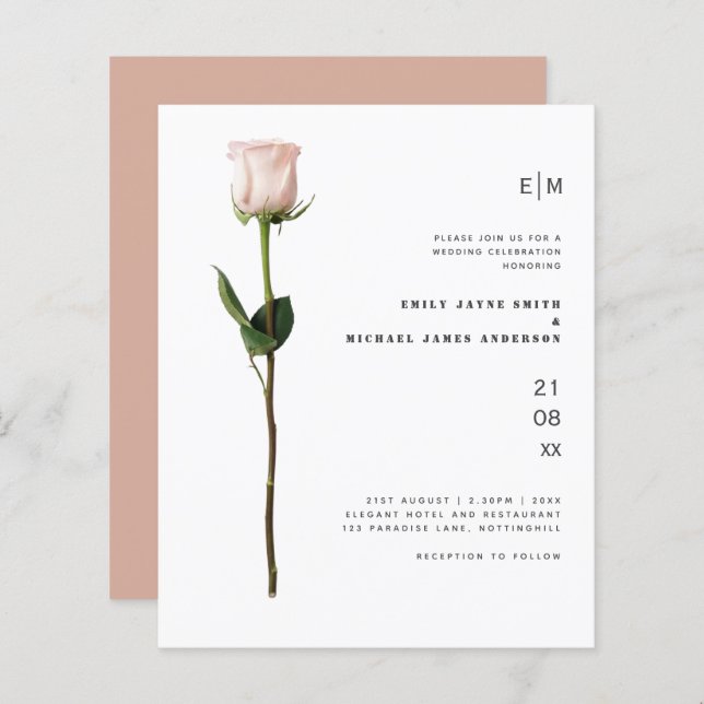 Papier Budget Rose rose clair moderne Mariage simple (Devant / Derrière)