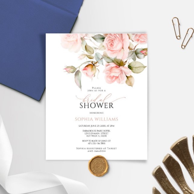 Papier Budget Rose rose et Fête des mariées verte Invitat (Créateur téléchargé)