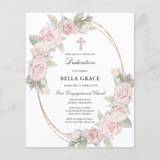 Papier Budget Rose Rose Floral Dedication Invitation (Devant)