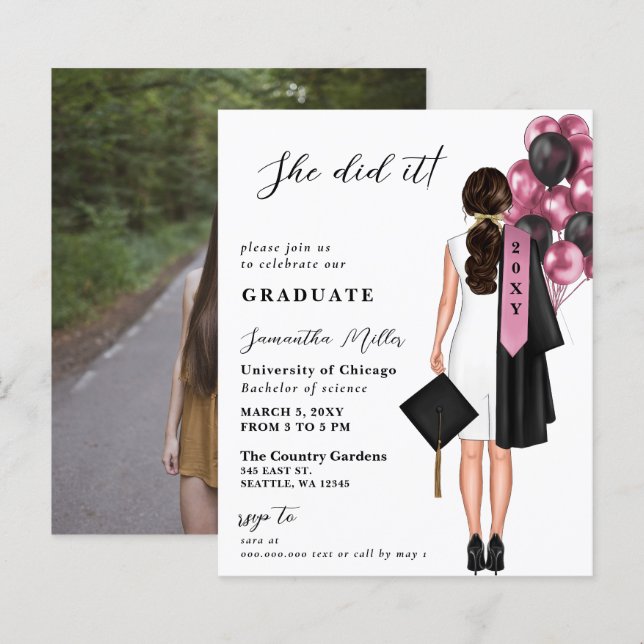 Papier Budget Rose Simple Photo Elle L'A Fait Diplôme (Devant / Derrière)