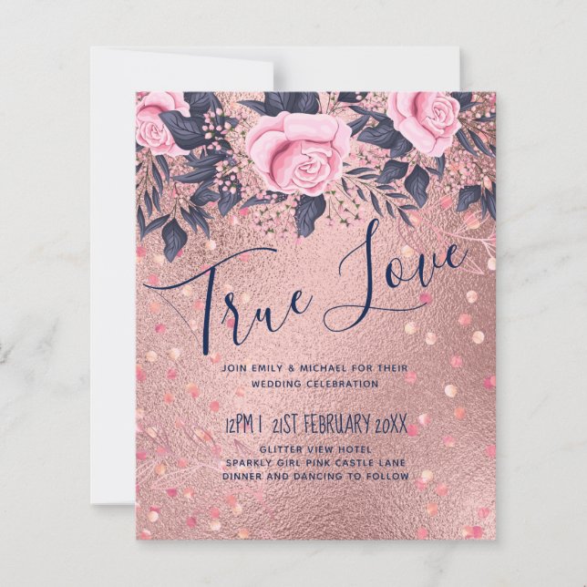 Papier BUDGET Rosegold Bleu rose MARIAGE Fille Glam (Devant)