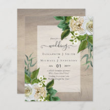 BUDGET ROSES BLANCHES Invitations MARIAGE CHIC